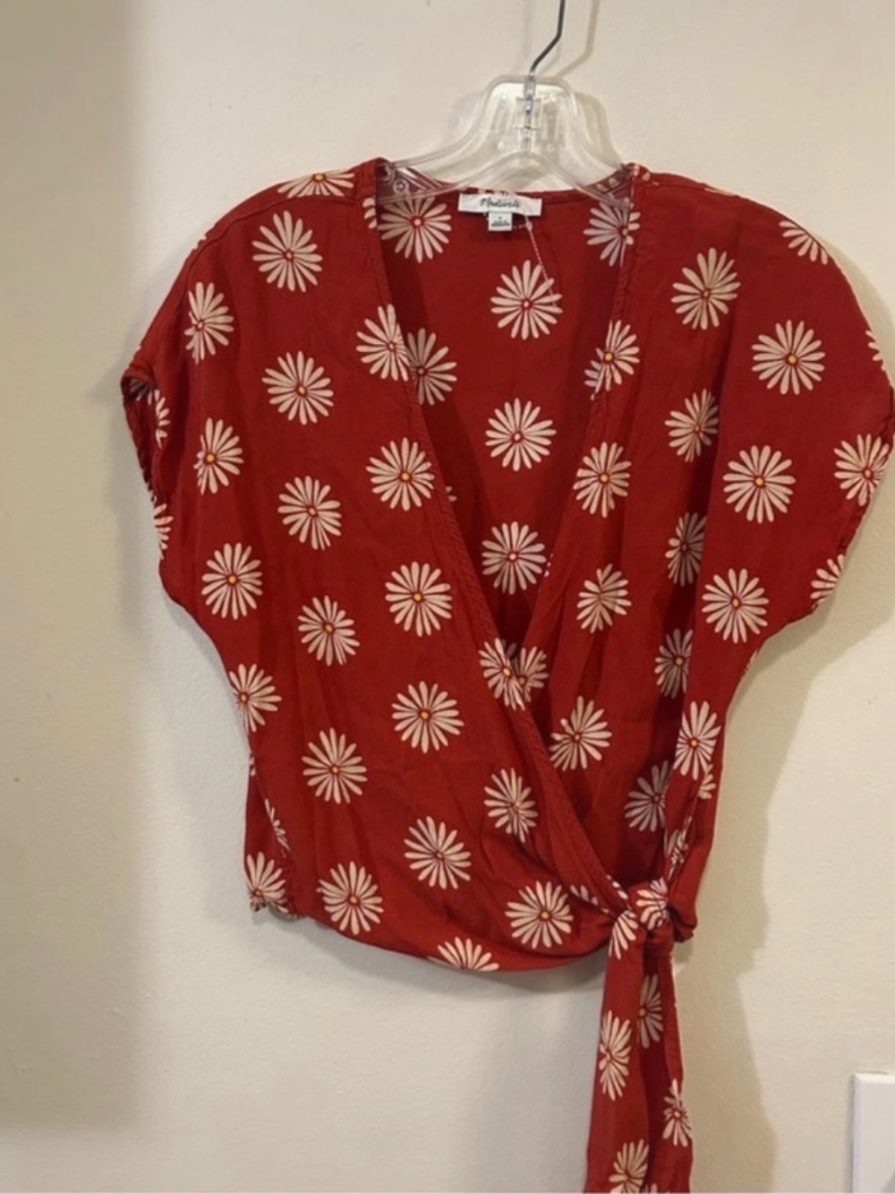 Madewell Red Daisy Tie-Waist Blouse